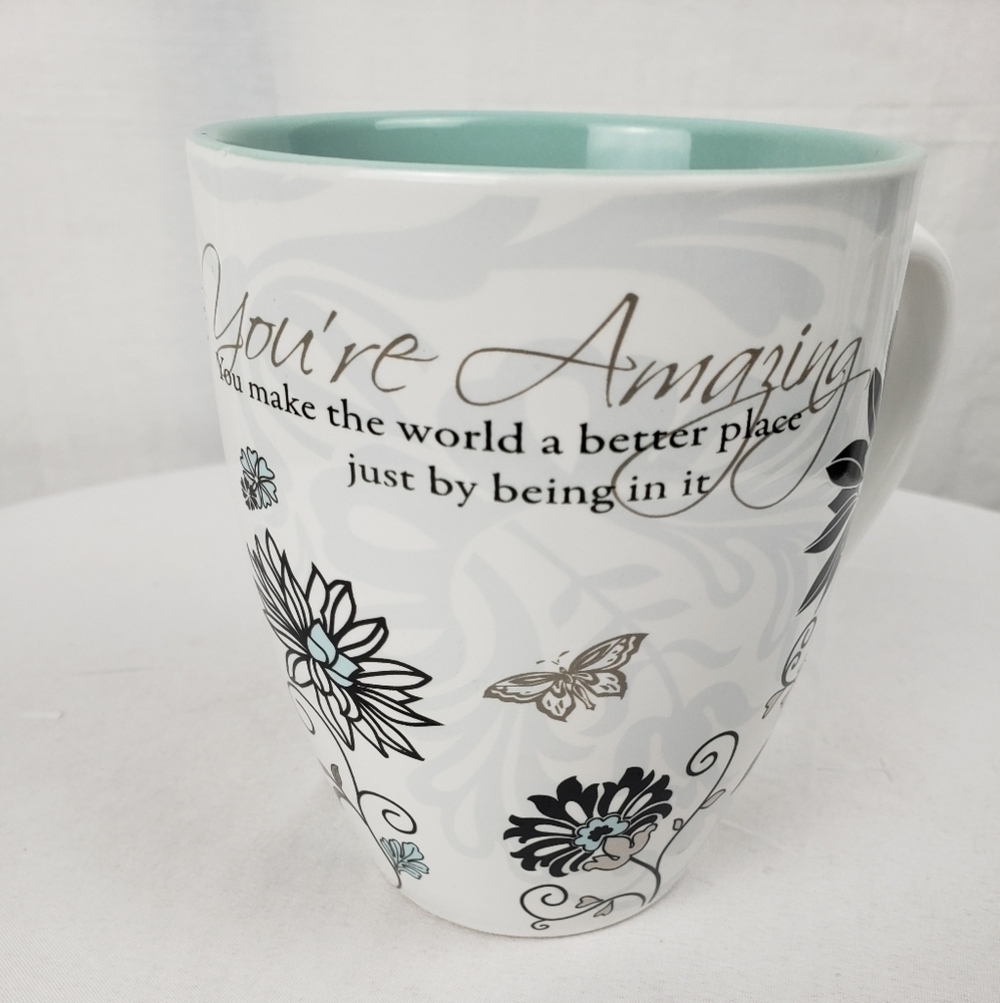 NWOT Pavilion Gift Company Teal and White "You're Amazing" Mug